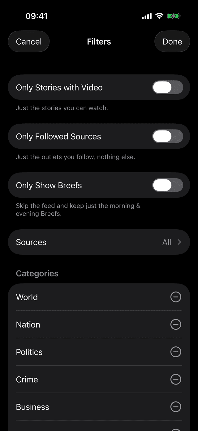 Feed filters: only what you follow, stories with video, or Breefs